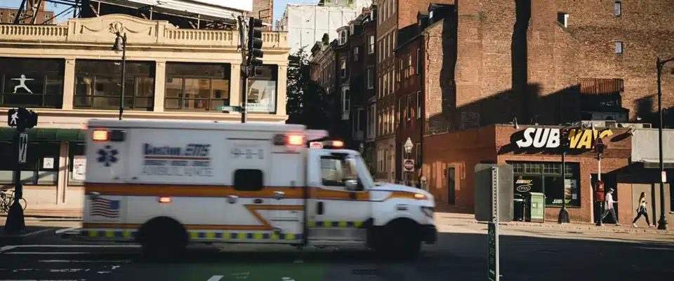 An ambulance moving 