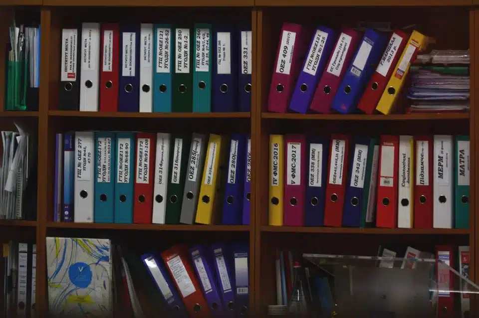 Books lined up on a shelf