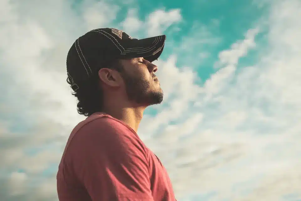 Man staring into sky