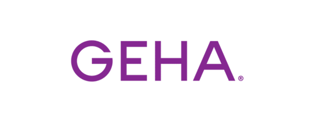 Untitled design - 2024-09-11T025615.431 - Opus Health GEHA logo in purple on a gray background. GEHA providing health plans and insurance, here to help you.