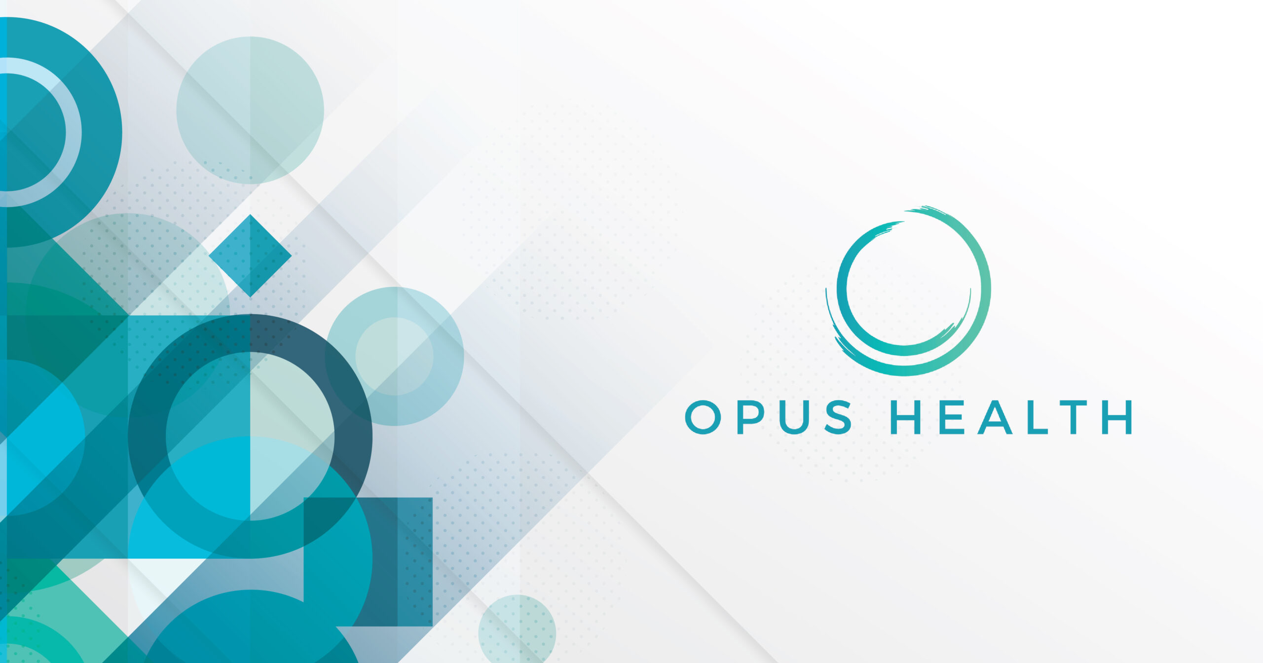 Abstract teal and blue geometric background with the Opus Health logo and name on the right side.